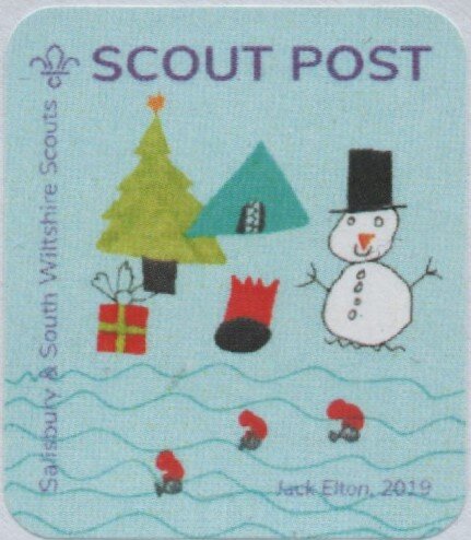 Snowman, tent and tree