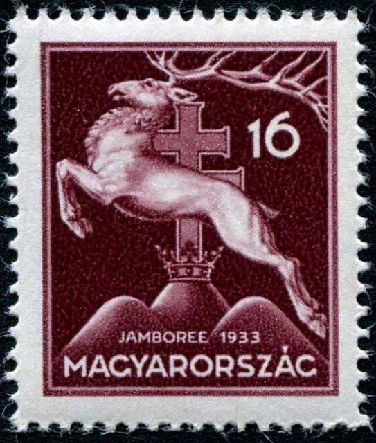 Leaping stag — 16 fillér, perforated