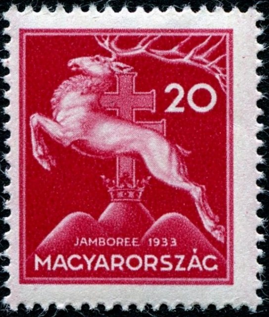 Leaping stag — 20 fillér, perforated