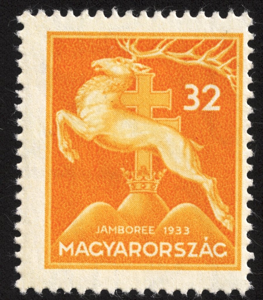 Leaping stag — 32 fillér, perforated