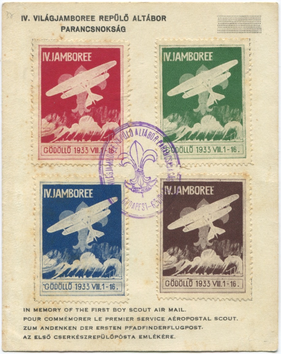 First Boy Scout Air Mail souvenir card — four labels