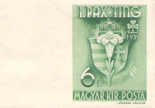 Scout lily and coat of arms — 6 fillér, imperforate