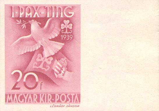 Peace dove and Scout emblems — 20 fillér, imperforate