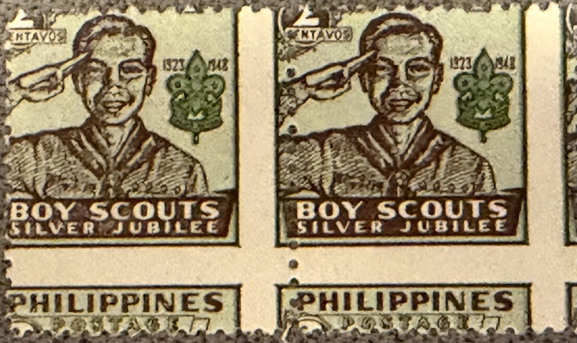 2 centavos horizontal pair — imperforate between vertically (horizontal perforations present; vertical gutter unpunched)