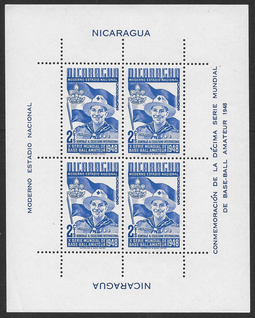Scout — postage souvenir sheet of four (navy blue)