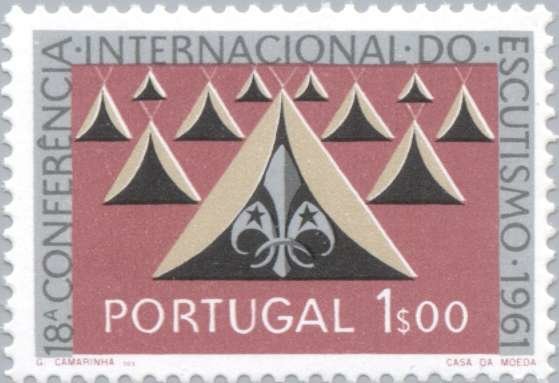 Scout fleur-de-lis and camp tents