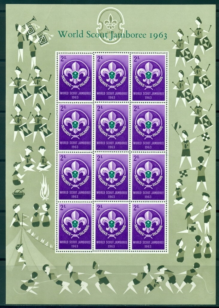 Full pane of 12 × 2 L with decorative Scout borders