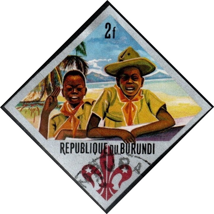 Boy Scout and Cub Scout giving the Scout sign, imperforate