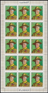Full pane of 15 × 2 r (Lord Baden-Powell), perforated