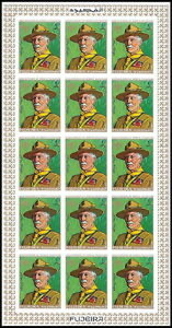 Imperforate full pane of 15 × 2 r (Lord Baden-Powell)