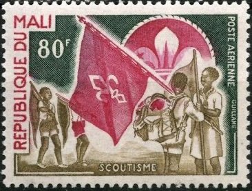 Scouts with packs and flags