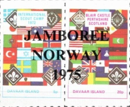 5 p + 20 p pair — JAMBOREE NORWAY 1975 overprint