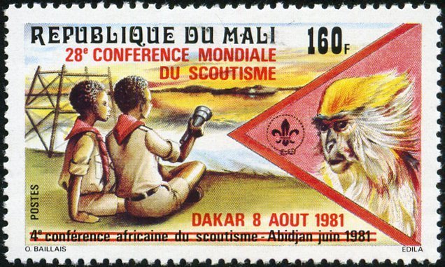 Scouts with a torch and a monkey, overprinted