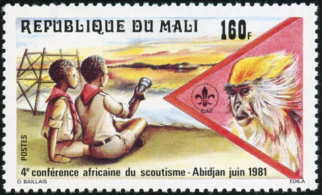 Scouts with a torch and a monkey