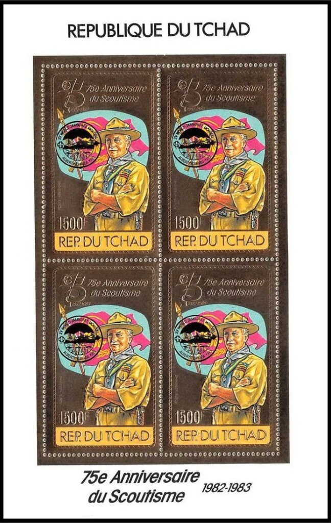 Lord Baden-Powell and flag, overprinted