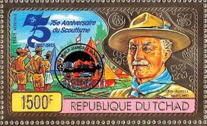 Scouts at campsite and Baden-Powell, overprinted